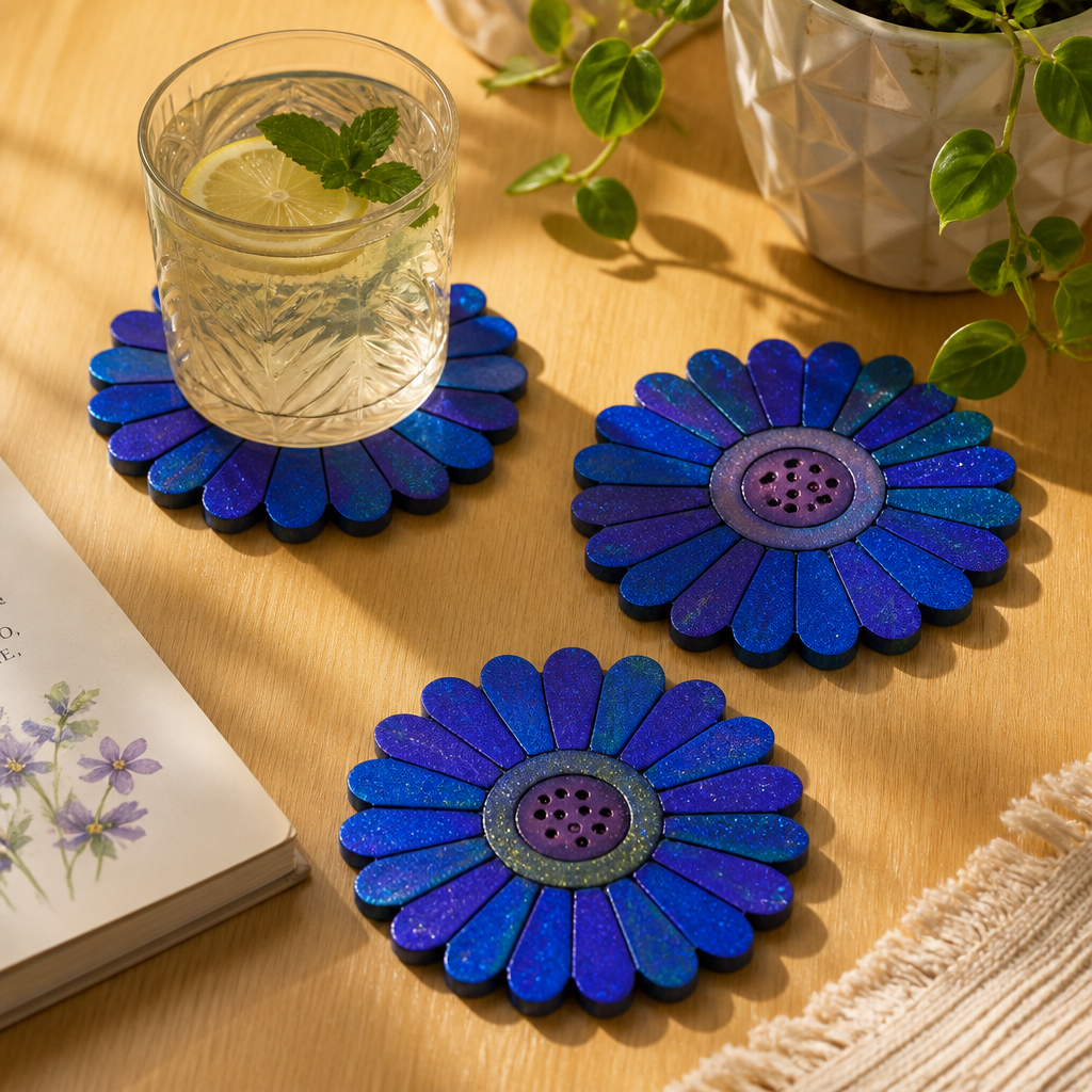 Handcrafted Resin Flower Coasters- Set of 3