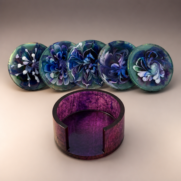 Handcrafted Resin Coaster Set with Matching Holder