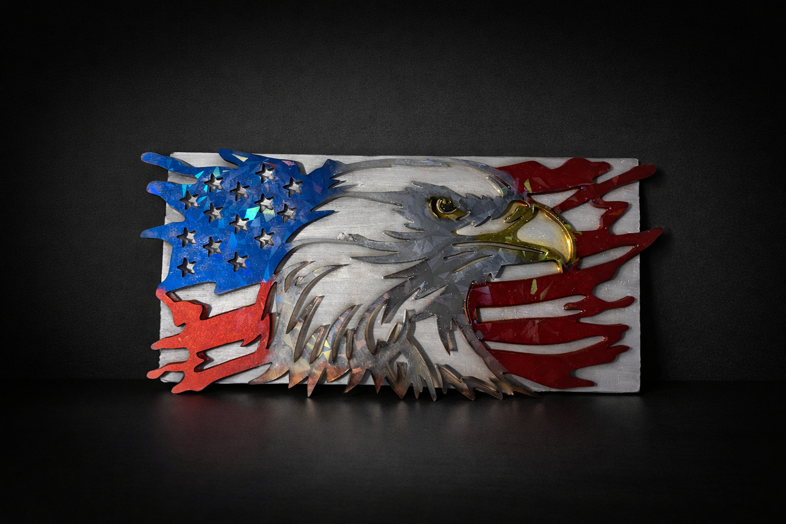 Handmade American Flag Bald Eagle Wall Art – Patriotic Resin Decor – Fourth of July / Veteran Gift