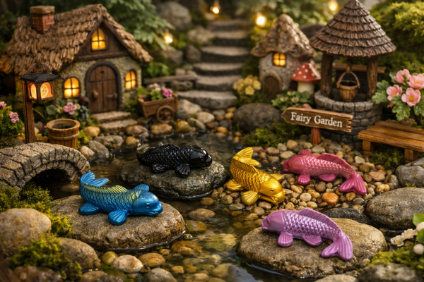 Mini Resin Koi Fish | Colorful Fish Figurine | Small Decorative Animal | Fairy Garden Decor | Add-On Gift
