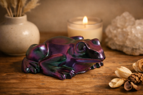 Iridescent Frog Resin Figurine | Color-Shifting Frog Decor | Hand-Poured Small Animal Accent | Unique Gift | Shelf Decor