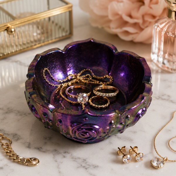 Midnight Ember Resin Bowl | Iridescent Decorative Bowl | Hand-Poured Statement Dish | Unique Home Decor | Purple Gold Accent Bowl