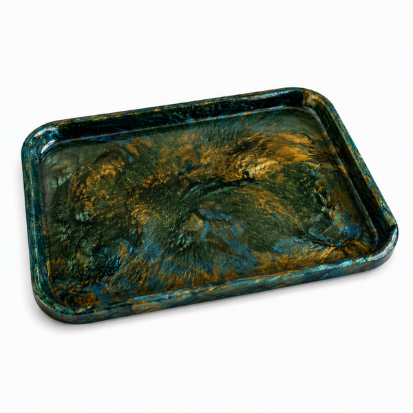 Green & Gold Resin Catch-All Tray | Hand-Poured Decorative Tray | Entryway Key Tray | Jewelry Organizer | Modern Home Decor