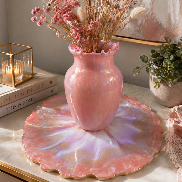 Elegant Iridescent Resin Vase & Tray Set