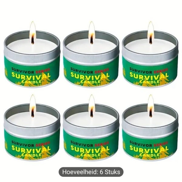 Pakket van 6 Noodkaarsen – 144 Uur Brandtijd (6×4 cm)