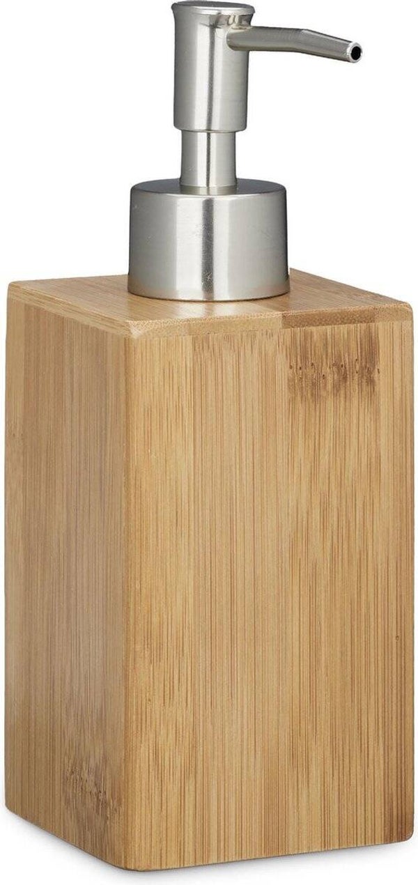 Relaxdays zeeppompje bamboe - inhoud 240 ml - als lotiondispenser met doseerpomp