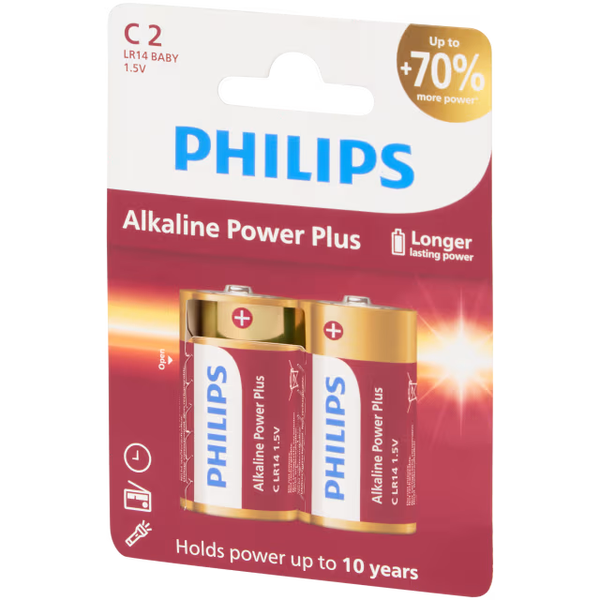 Philips Alkaline power plus batterijen C 2 stuks