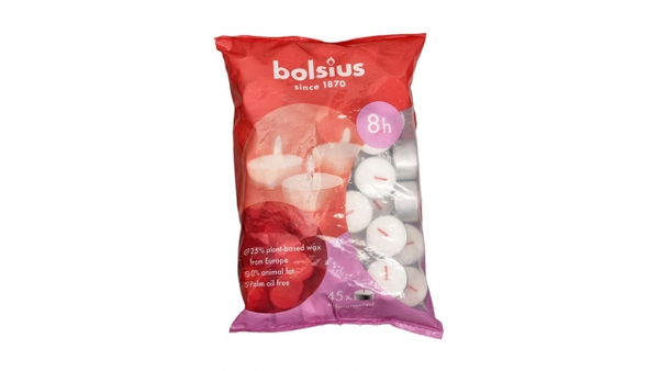 Bolsius Theelichten 8 Branduren 45 Stuks Wit