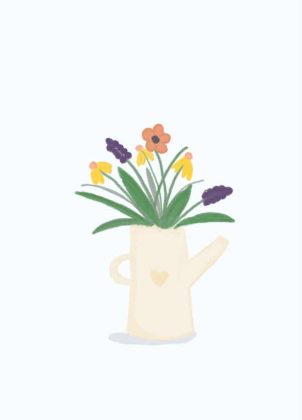 Dubbele kaart "gieter met bloemen "