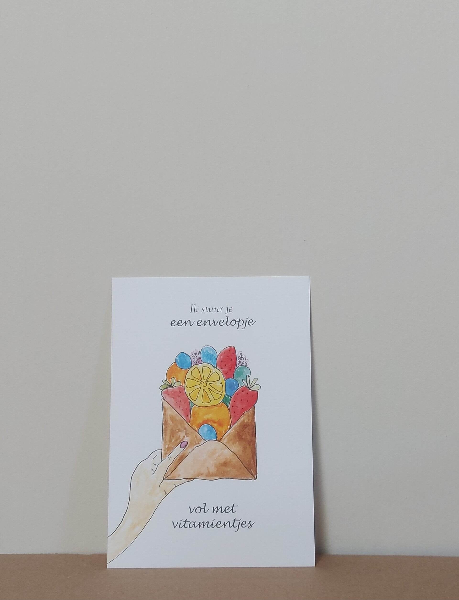 Aquarelkaart "envelopje vitamientjes'