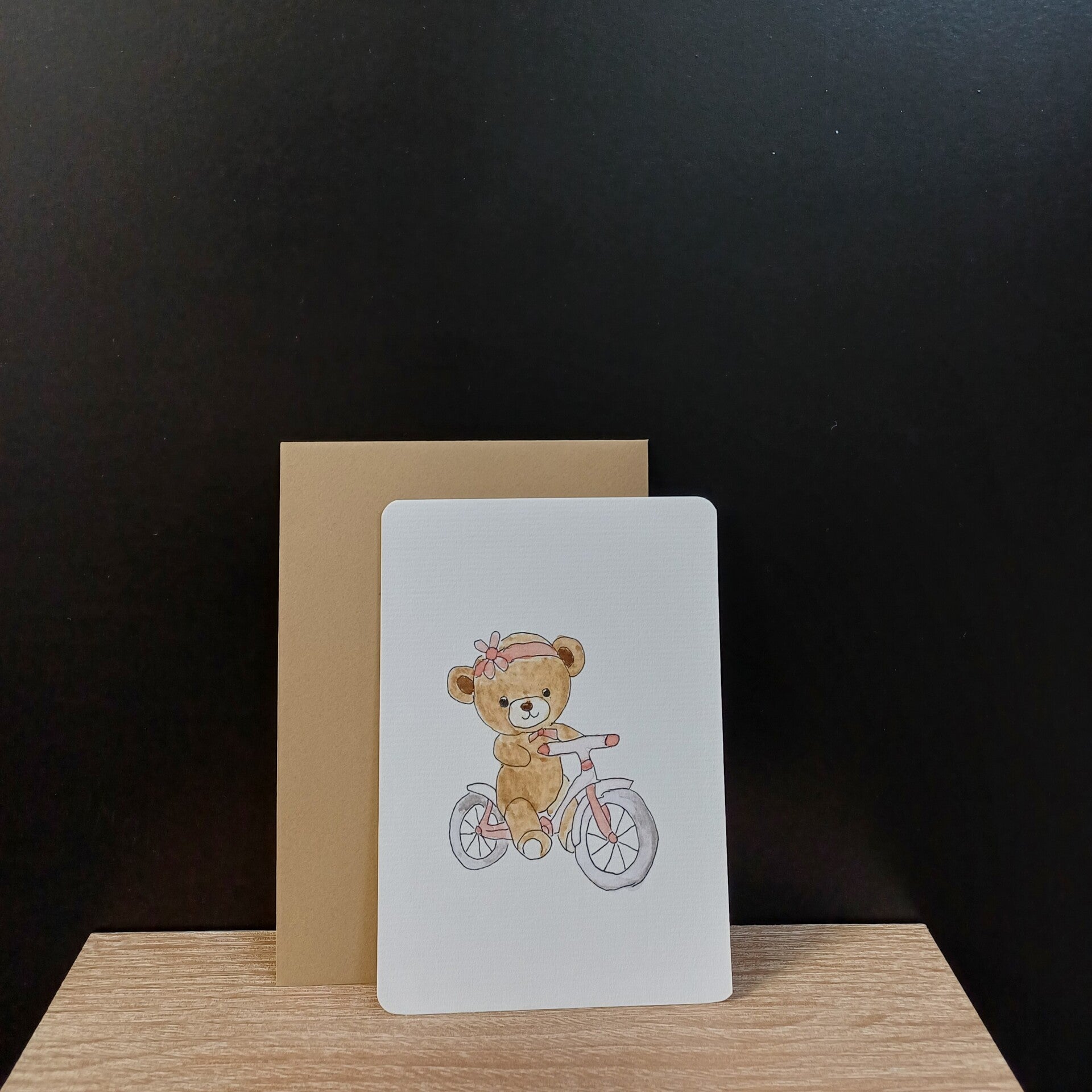 Aquarelkaart "beertje op fietsje"