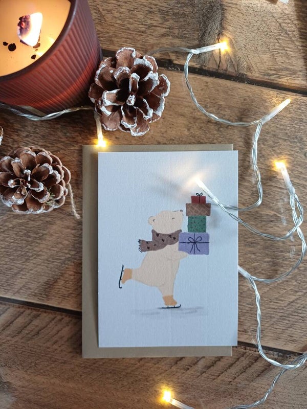 Aquarelkaart "ijsbeer met cadeautjes"