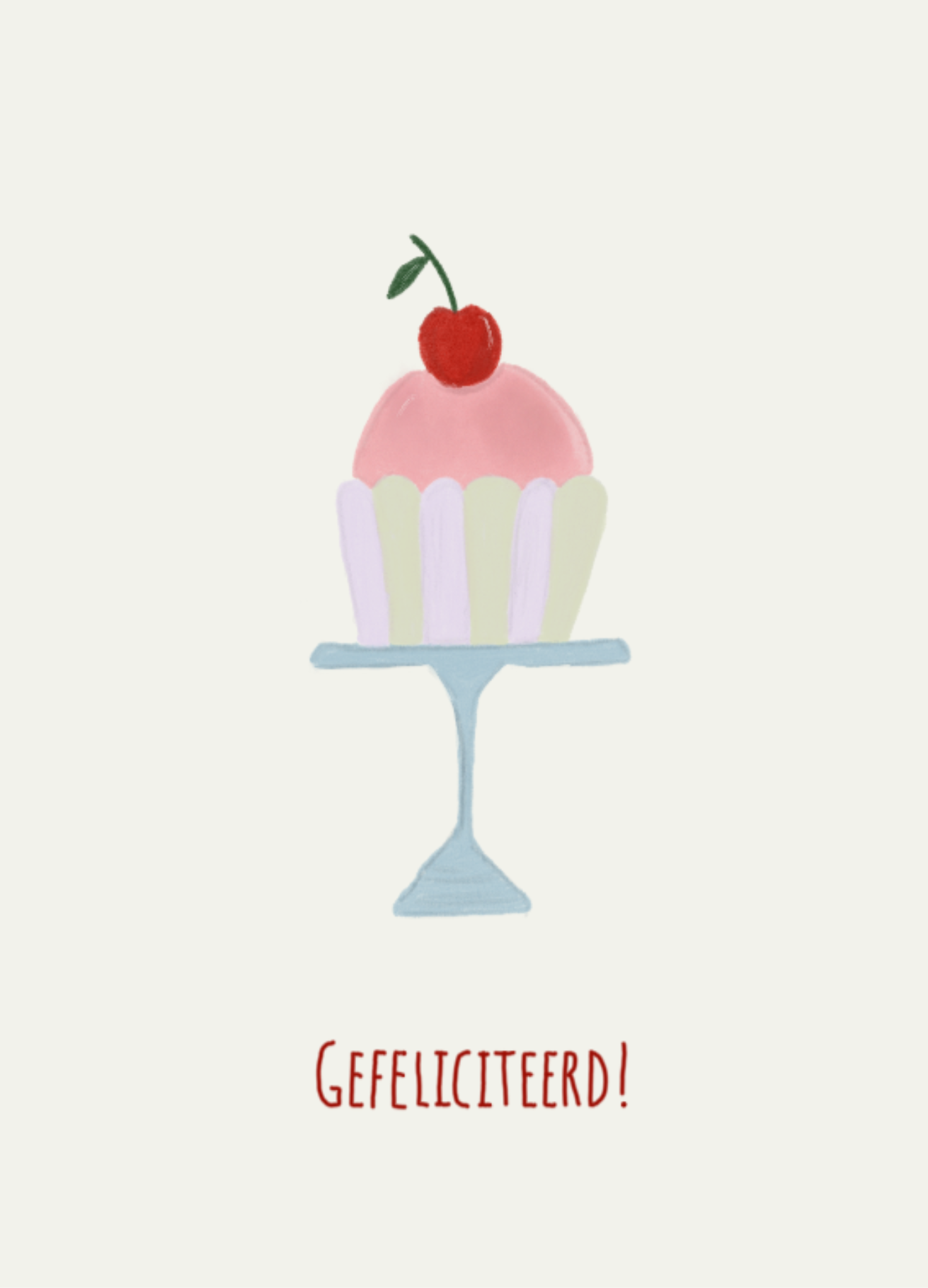 Aquarelkaart "cupcake met kers"