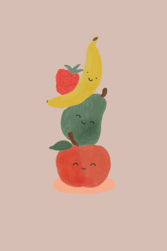 Aquarelkaart "Appel, peer, banaan"