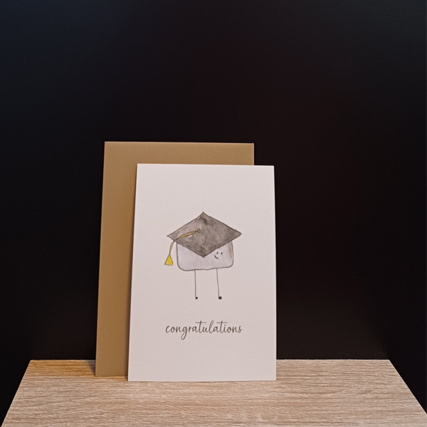 Aquarelkaart "hoedje voor geslaagden"