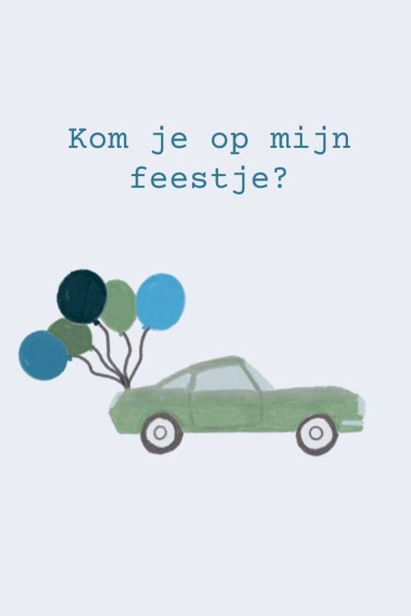 Uitnodigingskaart kinderfeestje "auto met ballonnen"