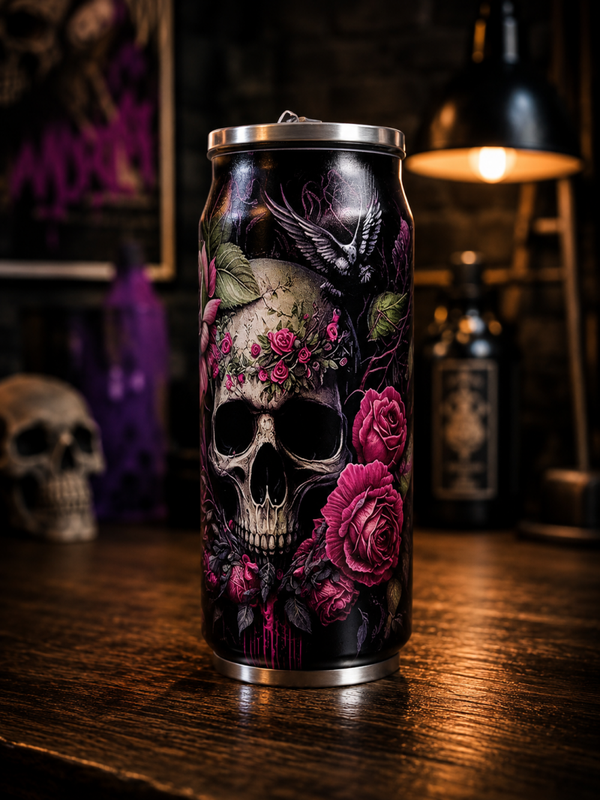 Travel cup skull and flower