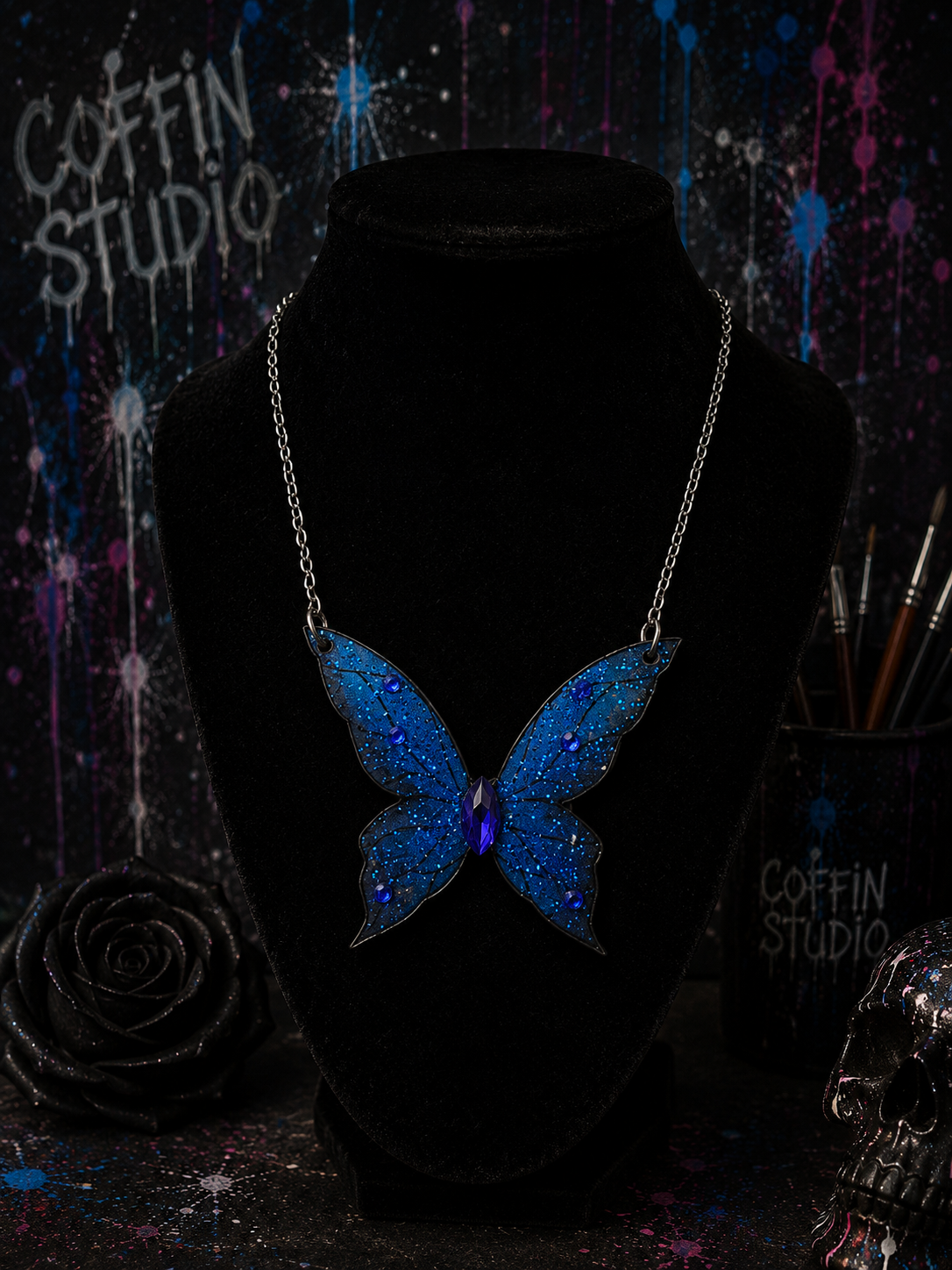 Collier papillon littke blue