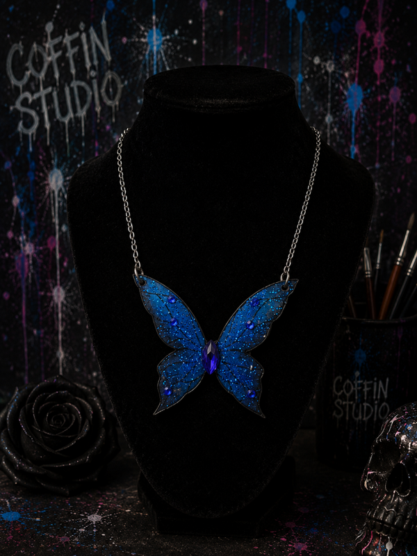 Collier papillon littke blue