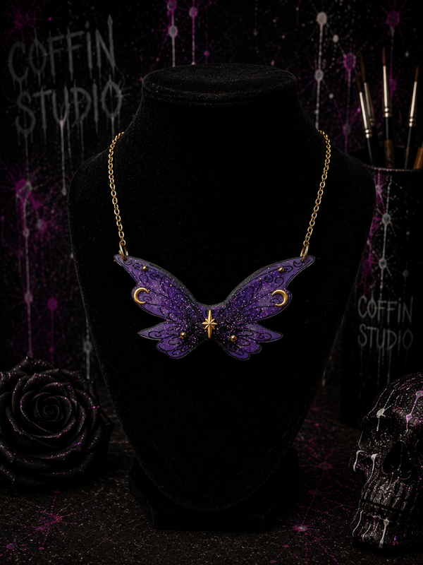 Collier papillon violet