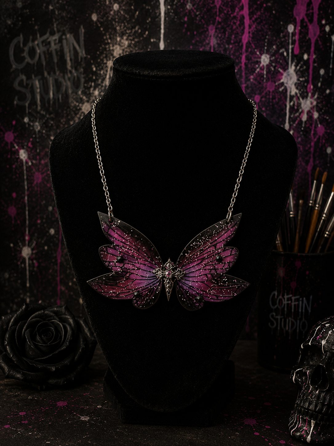 Collier papillon black and pink