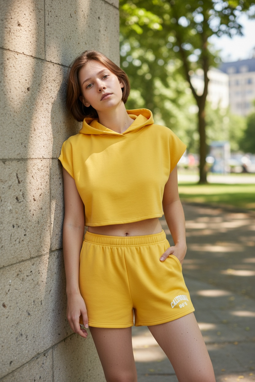 Shaminas Yellow Hoody Shorts Set