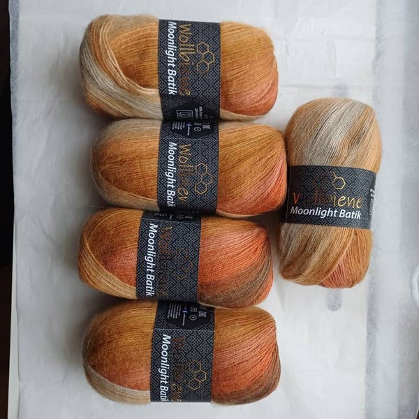 Lot de 5 pelotes à tricoter ou à crocheter Wollbiene moonlight batik beige marron ocre