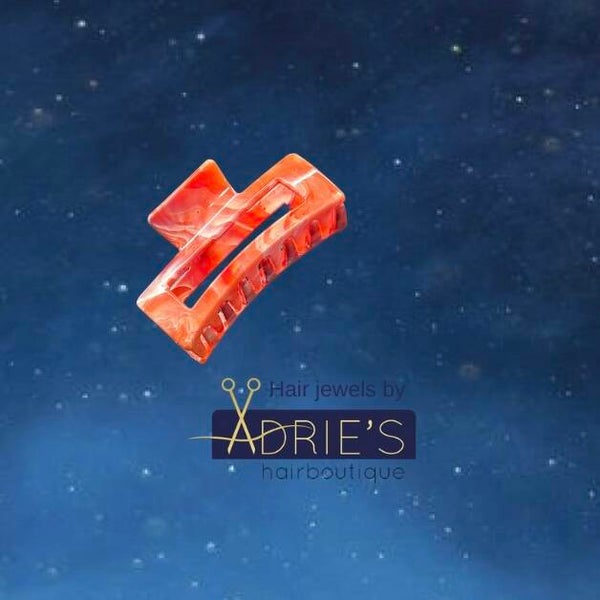 Rechthoekige haarklem marble rood