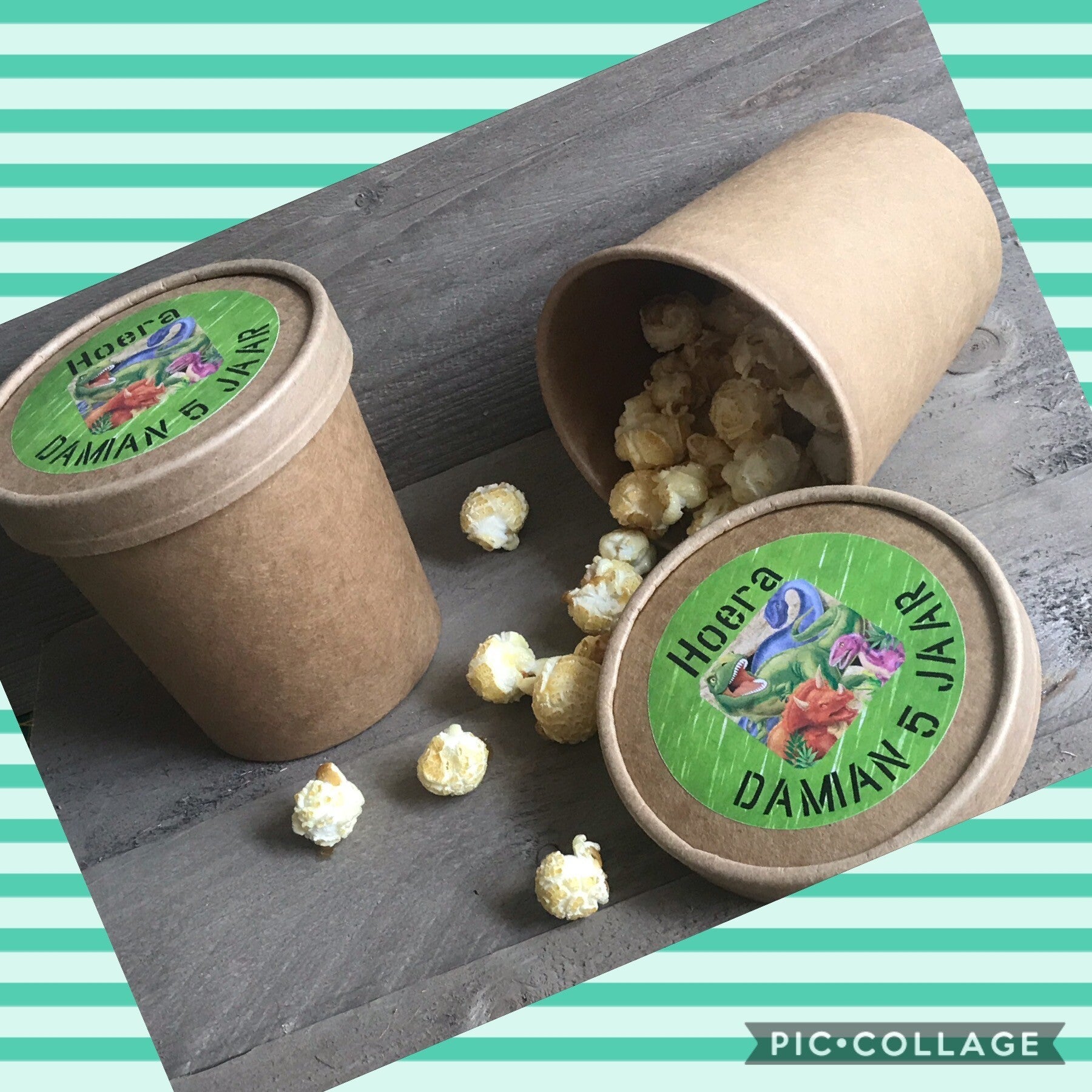 Popcorn beker met sticker op deksel