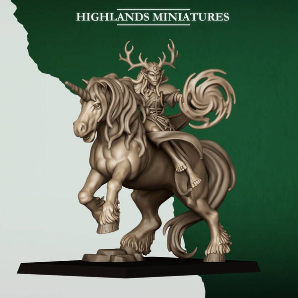 Mounted Feral Elf Druid on Unicorn - Wood Elves