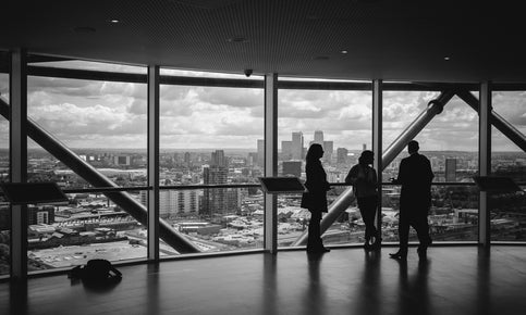 people talking in office building